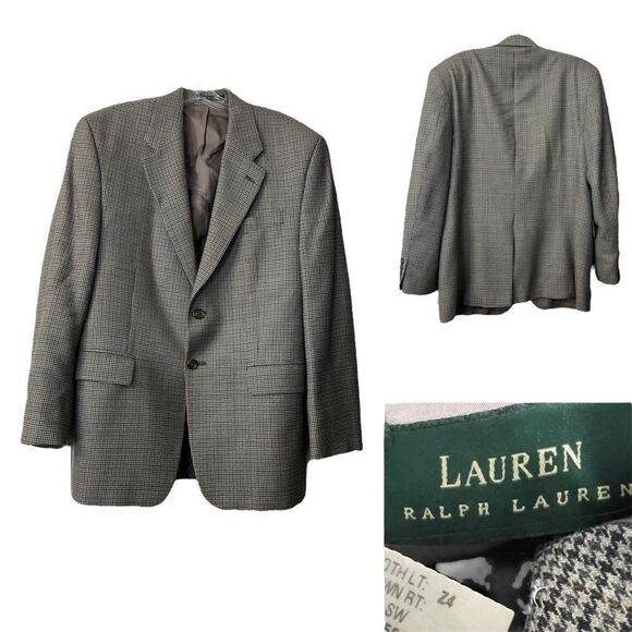 Lauren Ralph Lauren blazer men’s 40s gray multicolor houndstooth silk wool blend - Picture 1 of 7